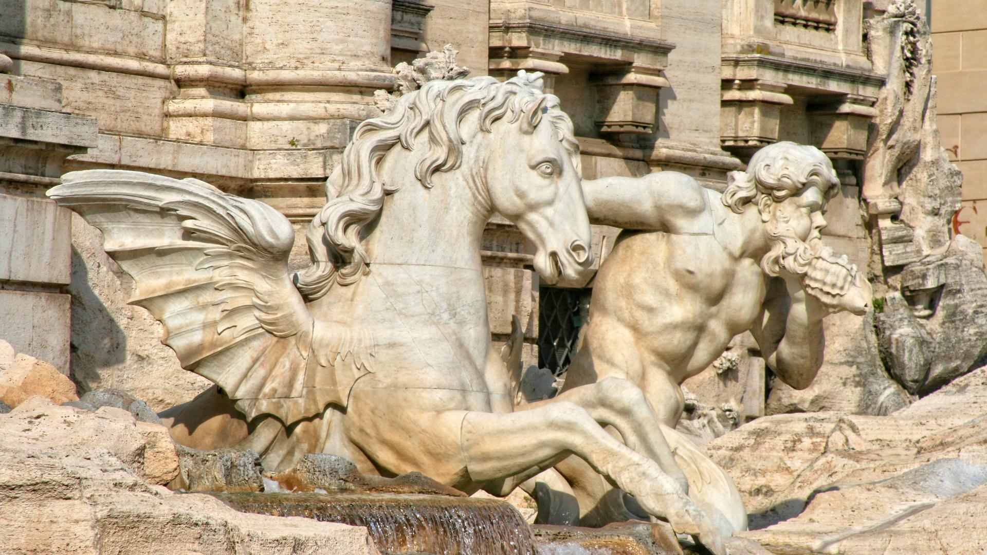 Tritón tratando de domar a un hipocampo en la Fontana de Trevi
