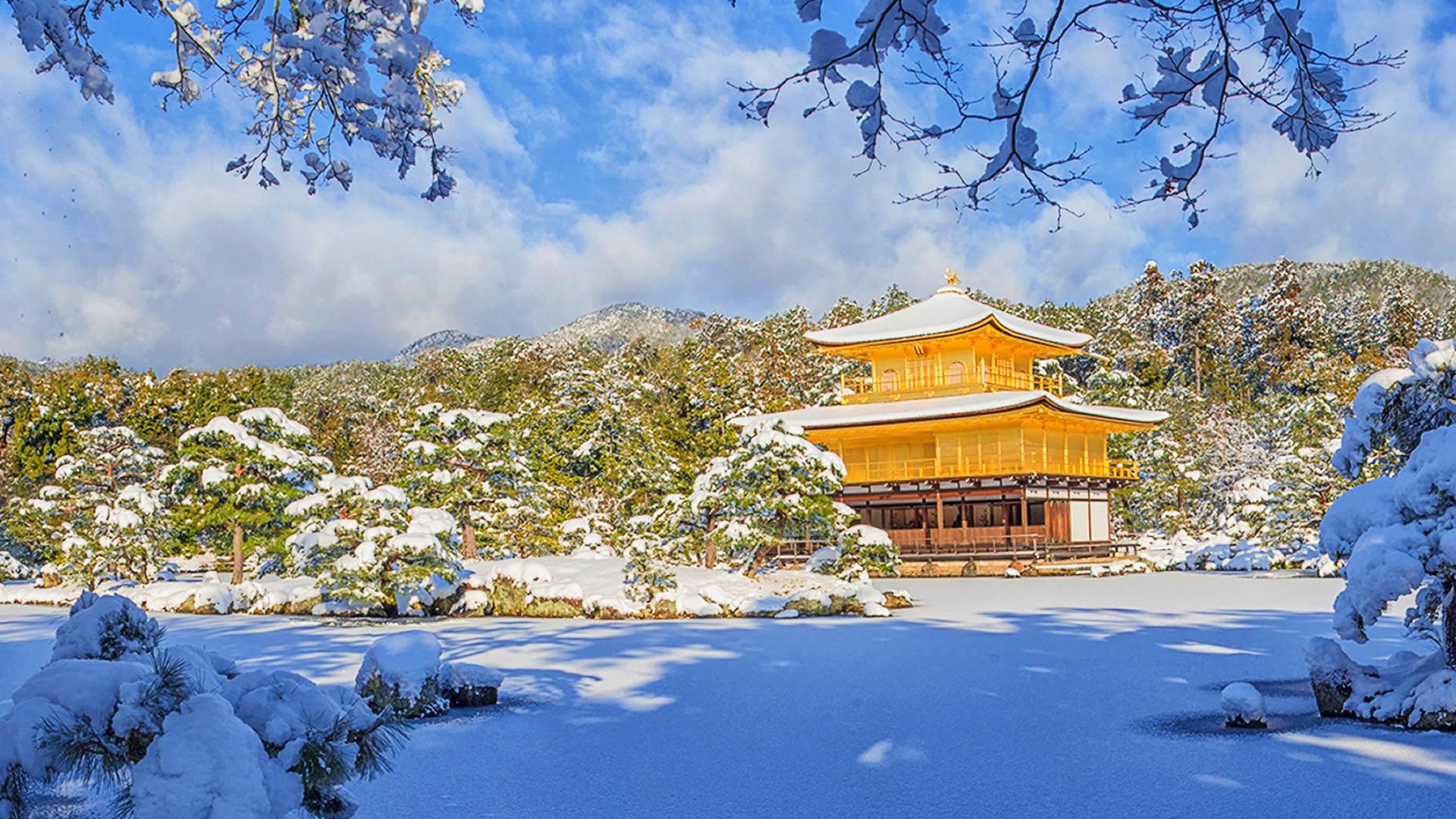 Templo dorado de Kioto nevado Templo dorado de Kioto nevado