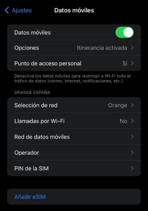 Pestaña 'Añadir eSIM' en IOS Pestaña 'Añadir eSIM' en IOS