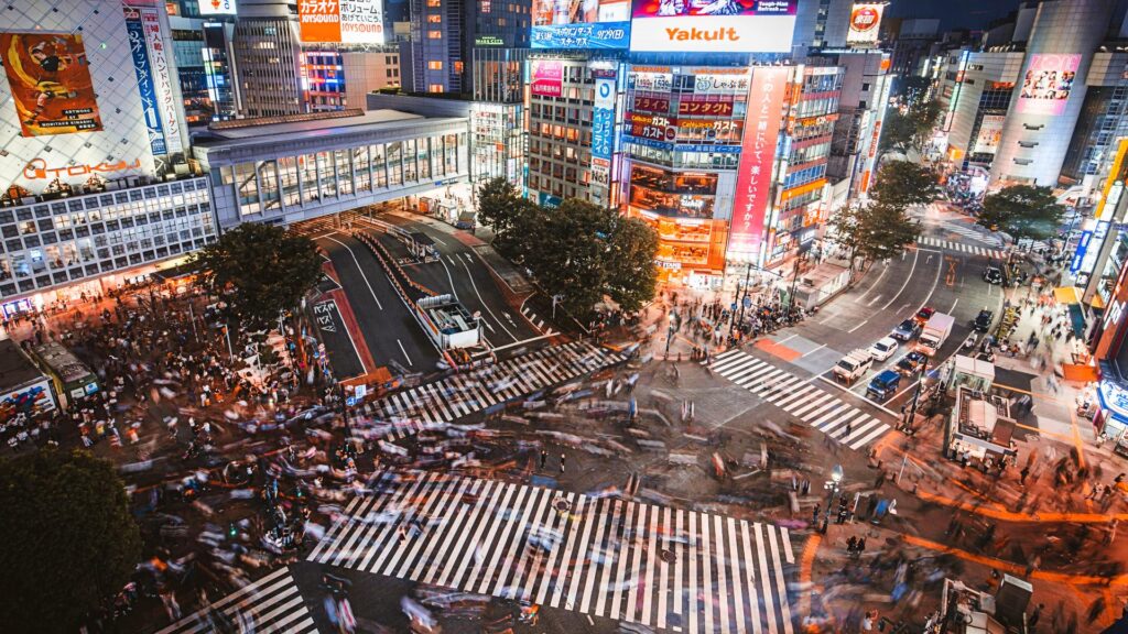 Cruce de Shibuya de noche