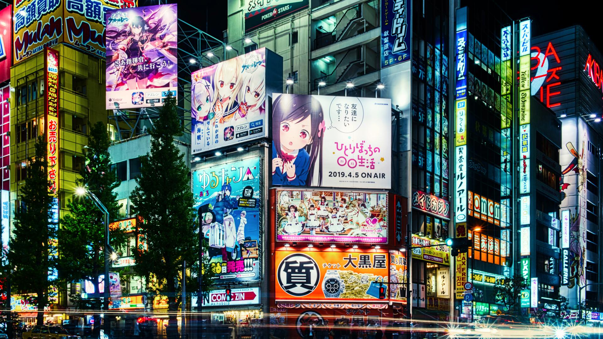 Neones en la calle de Akihabara
