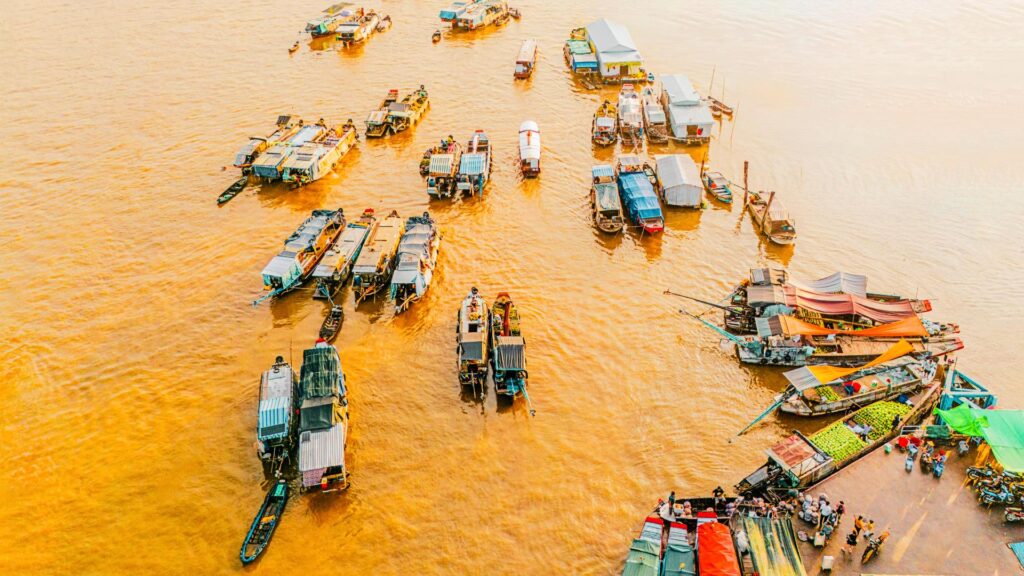Comercio en el río Mekong a su paso por Vietnam