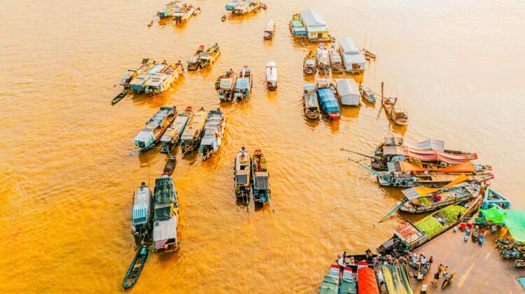 Comercio en el río Mekong a su paso por Vietnam
