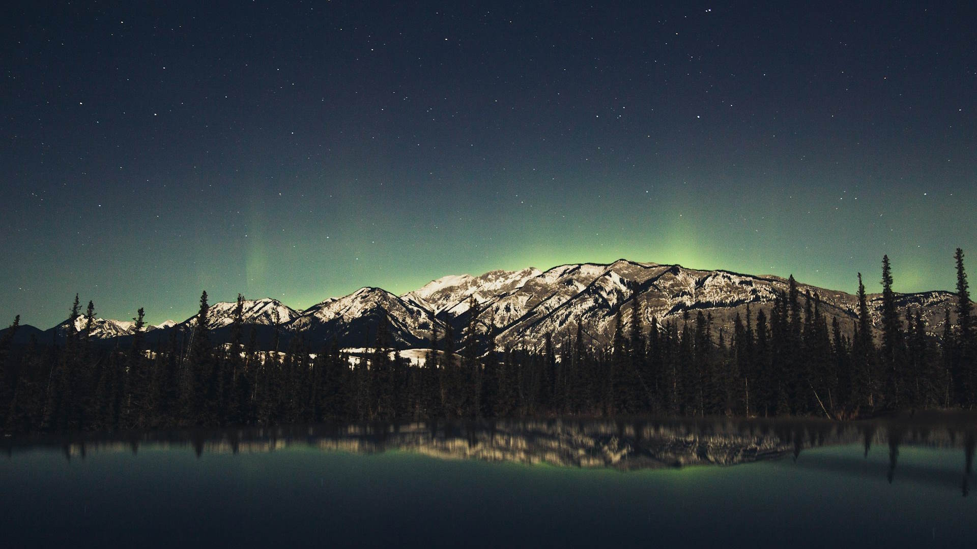 Aurora boreal en un cielo despejado en el Parque Nacional Jasper